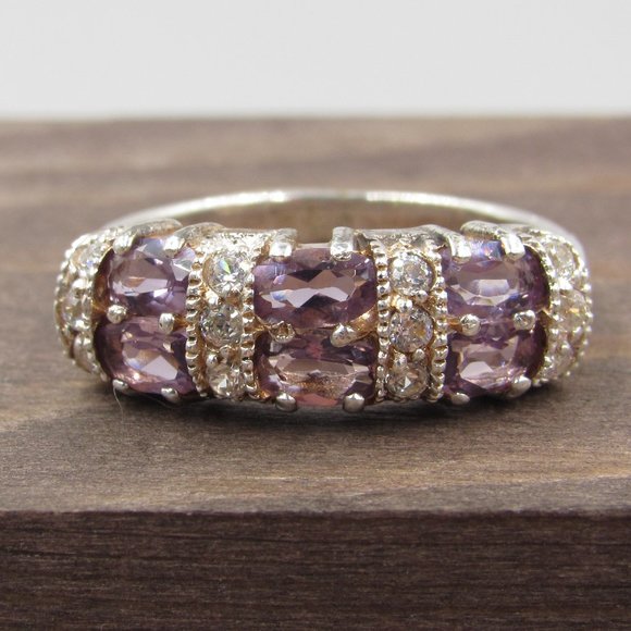 Jewelry - Size 7.75 Sterling Purple & Clear CZ Diamond Ring